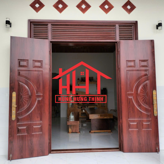 Cửa đi 4 cánh bằng thép vân gỗ nhập khẩu Đắk Lắk