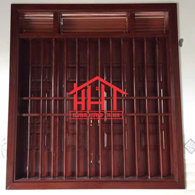 Mẫu cửa sổ 4 cánh bằng thép vân gỗ có chấn song f32 Đắk Lắk